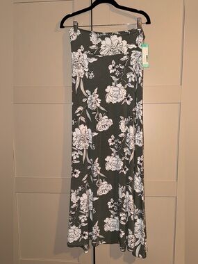 Market & Spruce Joven Printed Jersey Maxi Skirt Womens L Olive Pull On Flowy NWT